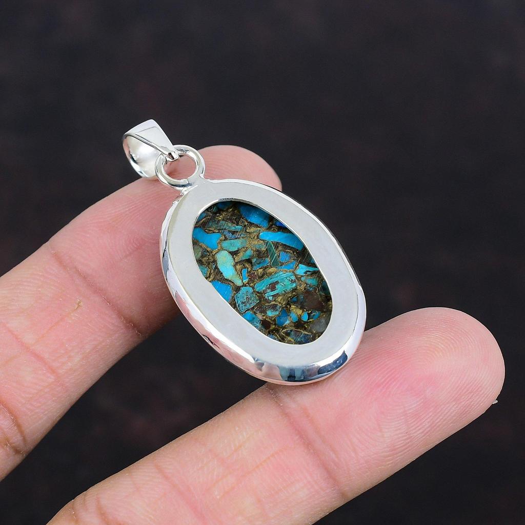 Copper Chrysocolla Pendant Natural Gemstone Jewelry 925 Sterling Silver Pendant Handmade Dainty Pendant Healing Stone Jewelry Gifts For Wife