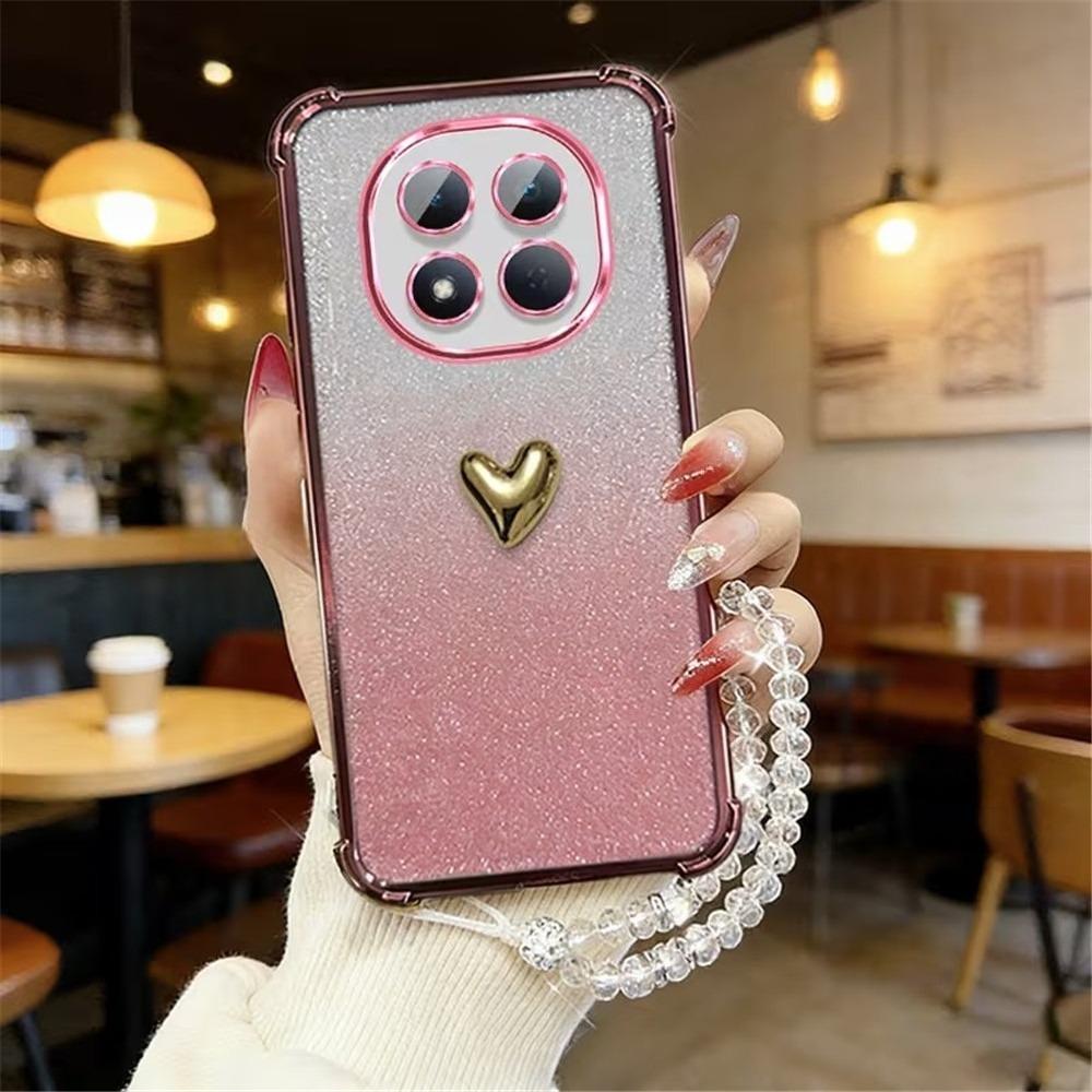 3D Love Heart Crystal Chain Phone Case For iPhone 17 Air 16E 17 16 15 14 13 12 11 Pro Max Glitter Shockproof Soft Silicone Cover