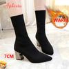 Fashion Aphixta 2025 New Fashion Ankle Boots Women Shoes Elastic Sock Boot Chunky High Heels Stretch Sexy Booties Pointed Toe Plus 41 43