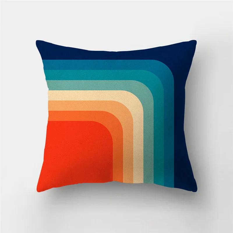 45x45cm Rainbow Geometric Sunset Pillow Cover Abstract Patchwork Stripe Cushion  Sofa Office   Home Decor