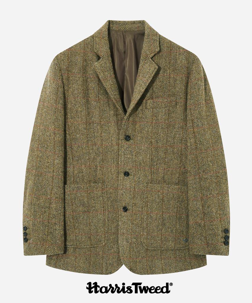 Yale Harris Tweed Pure Wool 3 Button Blazer Brown