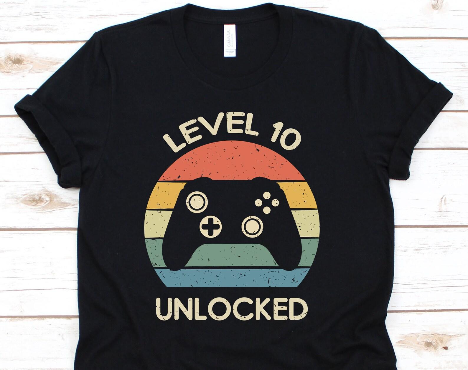 Level 10 Unlocked Shirt, Cool 10th Birthday Gift For Boy Girl, 10th Birthday Gamer Party For 10 years Old, Birthday Retro Gamer Tshirt M