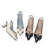 Large size bag head sandals women's spring style bow pointed head shallow mouth thin heel back strap high heels