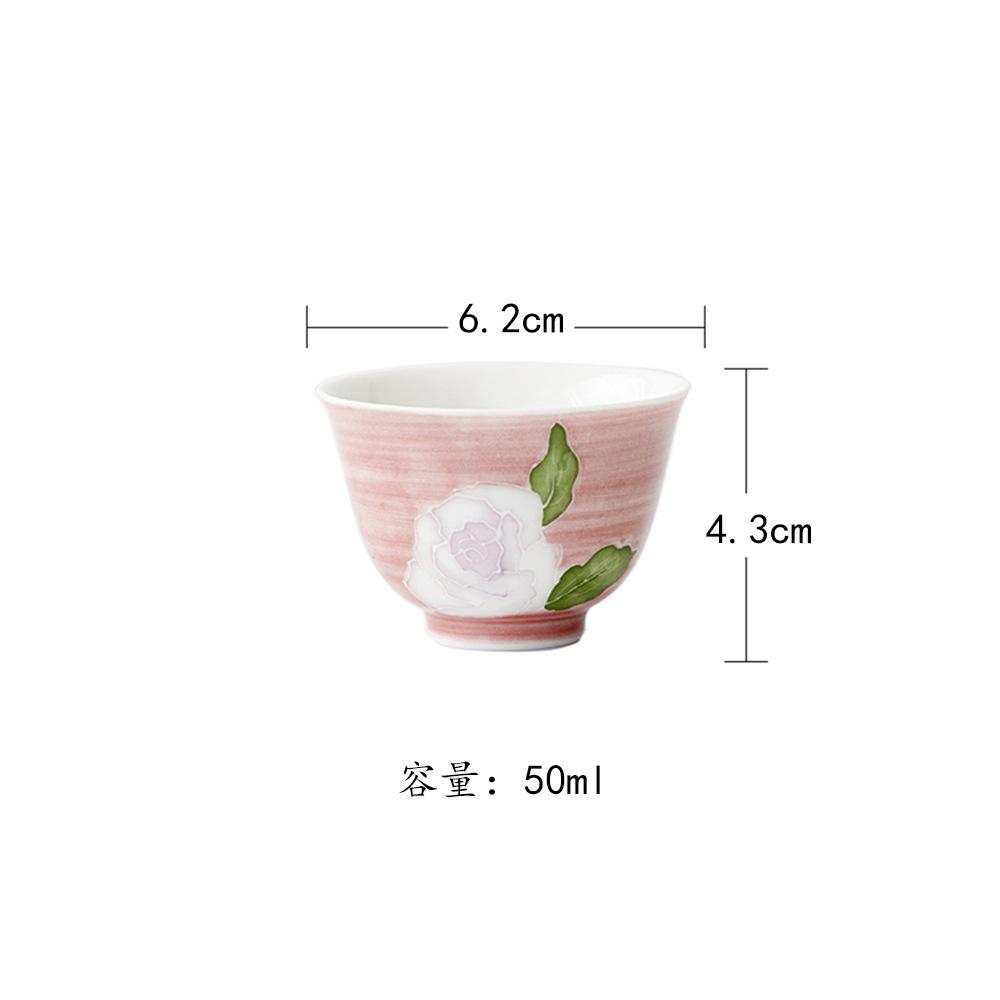 

2pc/lot Hand-painted Rose Teacup Elegant Tea Bowl Set Of Cups Tea-tasting Fragrance Cup Jianzhan Master Cups Teaset Craft 50ml