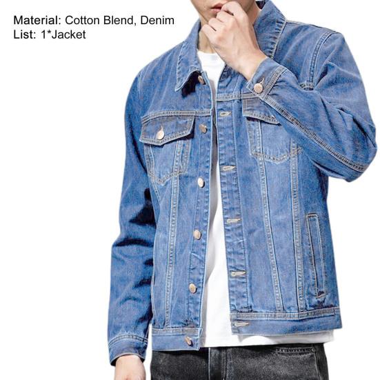 Men Coat Single-breasted Turn-down Collar Denim Cardigan Spring Jacket for Daily Wear