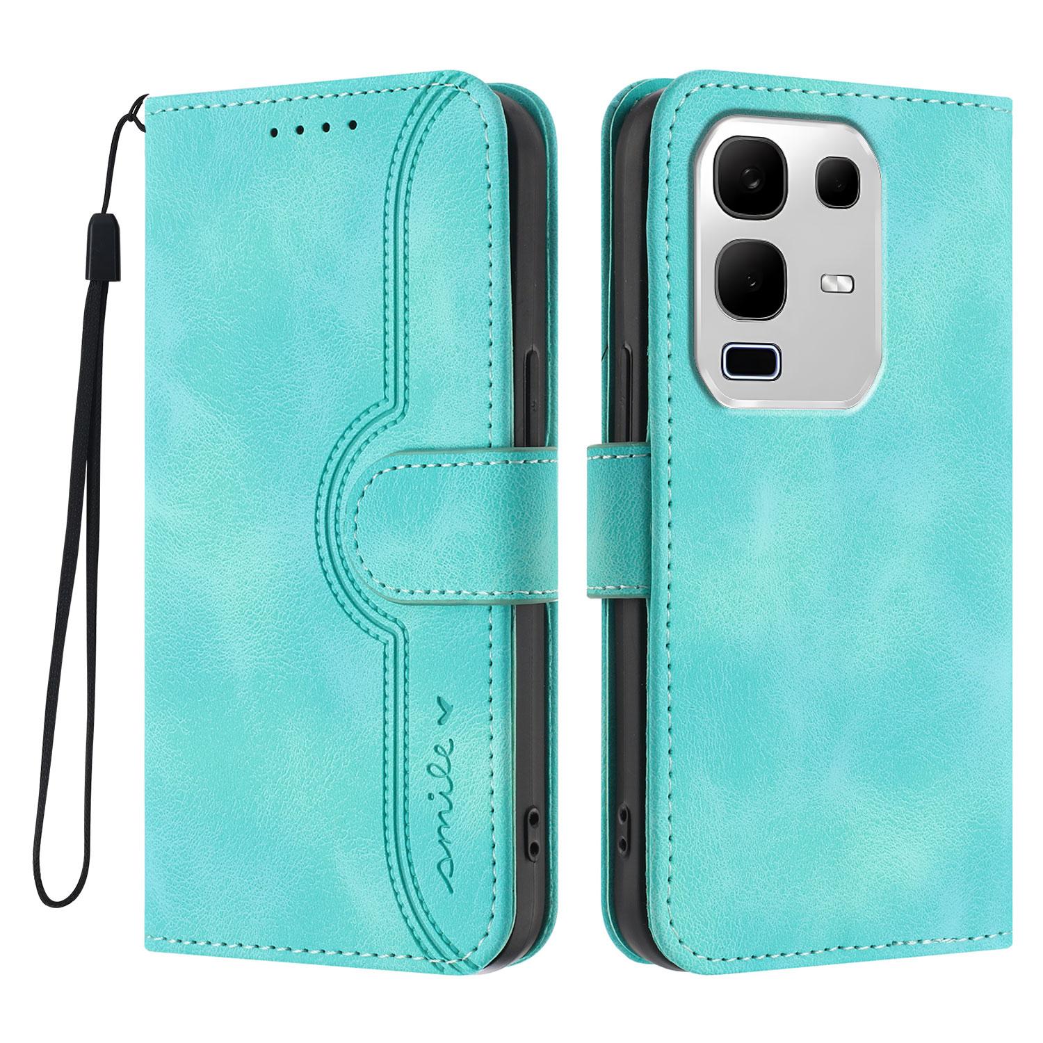 

For Infinix Note 50x 5G Leather Case Wallet Stand Smile Imprinted Phone Cover with Strap Light Blue