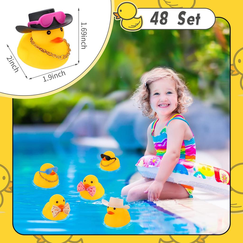 48 Pcs Rubber Duck Toy Bulk Yellow Duck Car Ornaments  For Birthday Party Favors Decoration