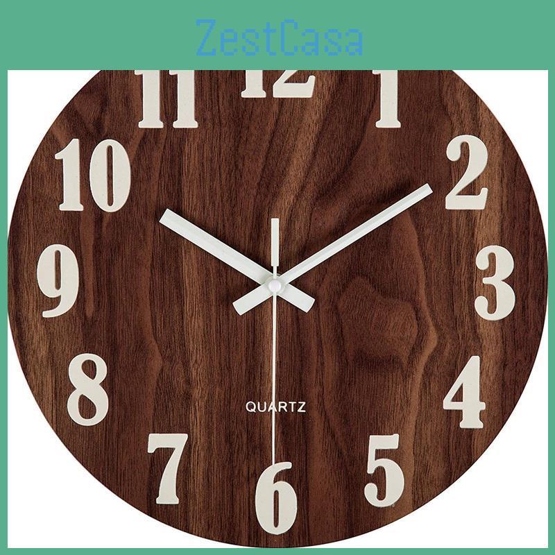 12 Original Brown Night Inch Light Function Wooden Wall Clock Vintage Rustic Country Tuscan Style For Kitchen Office Home Silent