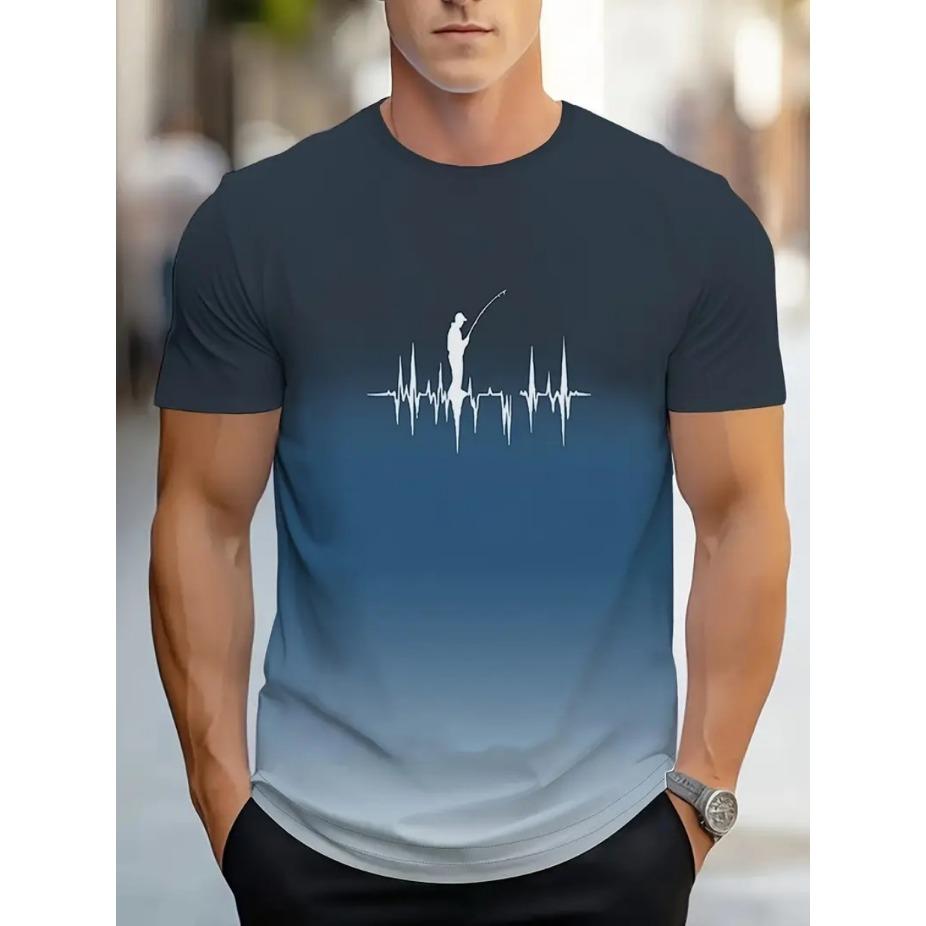 

Футболка с принтом рыбалки, мужская повседневная уличная футболка с эластичным круглым вырезом для лета, рыболовные снасти 6XL озеро синий