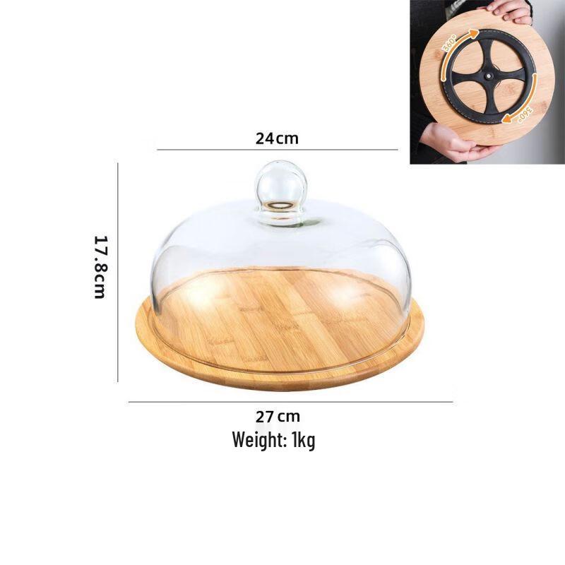 Qianxing Rotating Glass Food Cover with Bamboo Tray Set