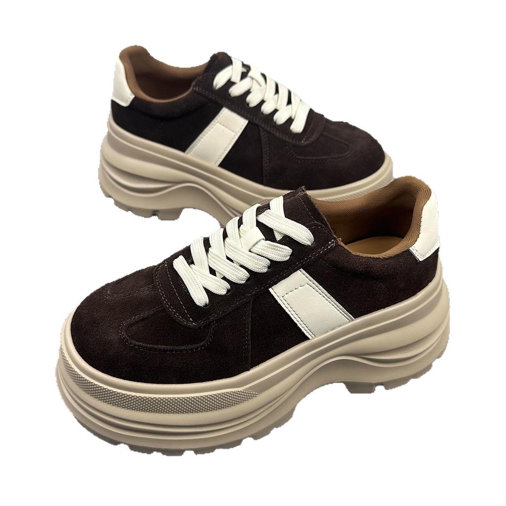 Leren retro muffin schoenen dames herfst 2025 nieuw ronde neus veters casual schoenen veelzijdige plateauzool Duitse trainingsschoenen