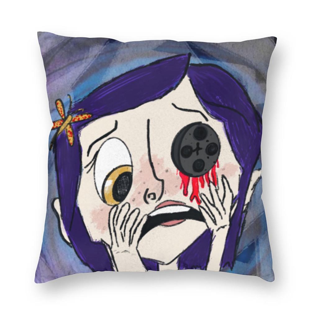 Coraline Noise Pillowcase Double-Sided Printing Fabric Cushion Cover Decor Button Throw Pillow Case Cover Bedroom