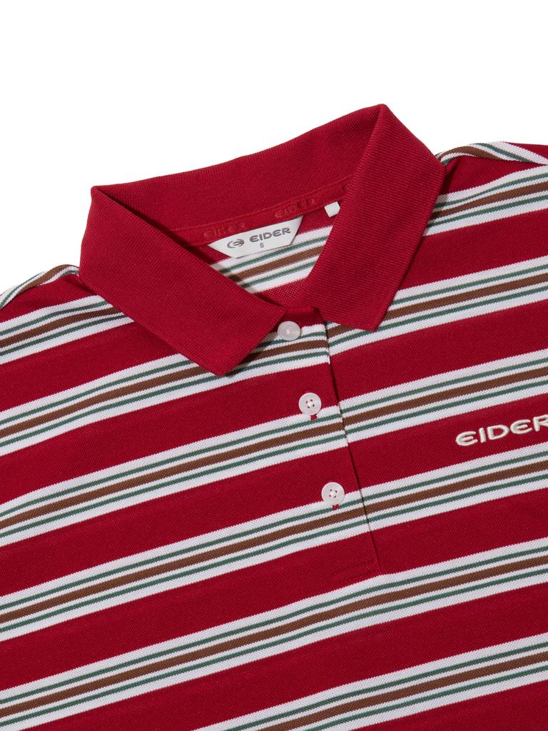 EIDER Ciel Women'S Striped Short Sleeve Polo Shirt_Dark Red