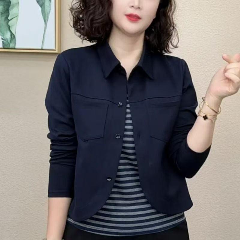 Autumn Fashion Striped Patchwork Lapel Shirt - Women's Versatile Two-in-One Top