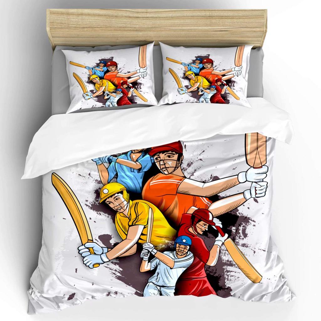 Cricket Soft Duvet Cover Abstract Sports Patern Theme Beding Player Playing Game of Cricket for Bedrom Decoration for Men Adult Peoples