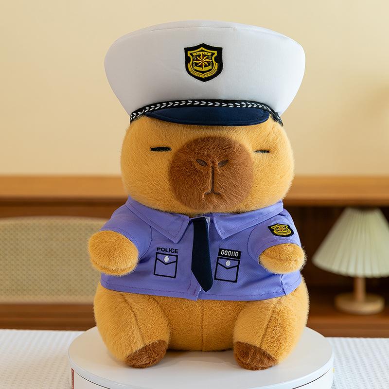 Creative new police capybara plush toy cute doll Kapibaka doll uniform gift 30cm