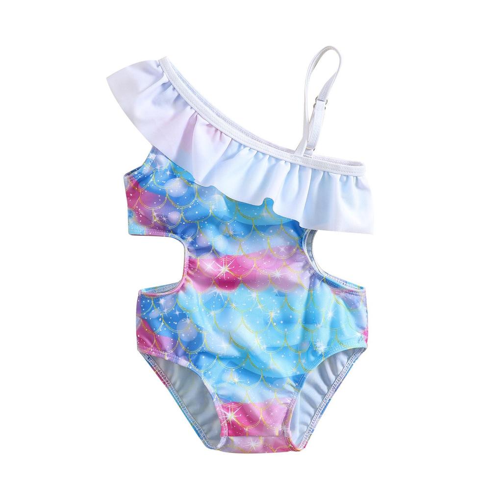 Girls' One-Shoulder Mermaid Swimsuit - Strappy One-Piece for Baby and Toddler Beachwear