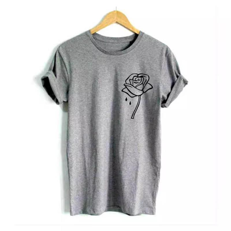 

Европейская и американская летняя футболка Qing с новым принтом, повседневная свободная женская футболка с круглым вырезом и короткими рукавами S серый