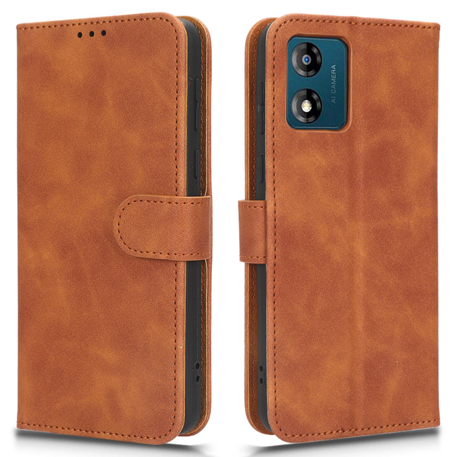 

Leather Mobile Phone Case For Motorola Moto E13 4G,Skin-touch Shockproof Flip Phone Cover Stand Wallet Brown