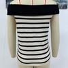 Women's Fashion Spliced Pullover Striped Off Shoulder Short Sleeve Sweater Top