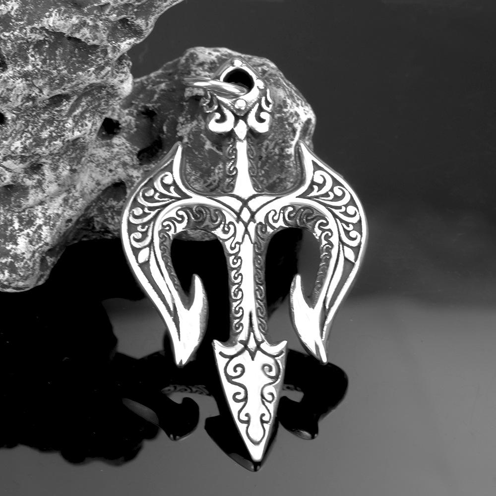 Colar Vintage de Titânio com Tridente de Poseidon Nórdico para Homens Pingente de Joia da Mitologia Viking