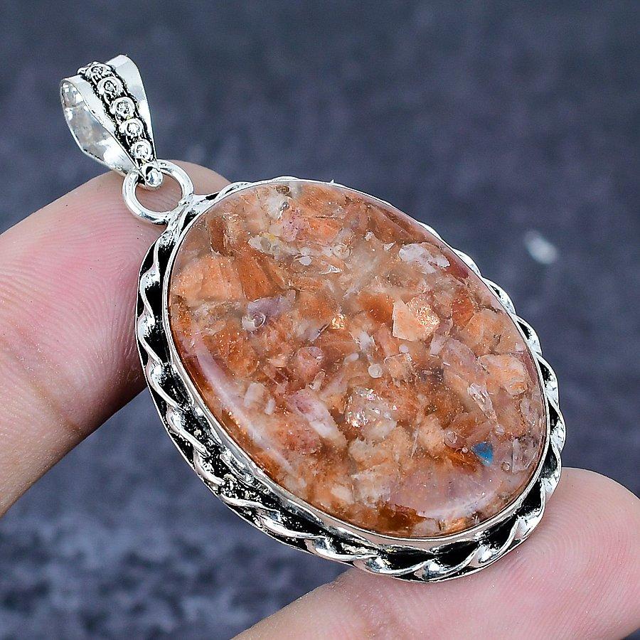 Natural Orange Aventurine 925 Sterling Silver Jewelry Pendant 2.13" n9h55
