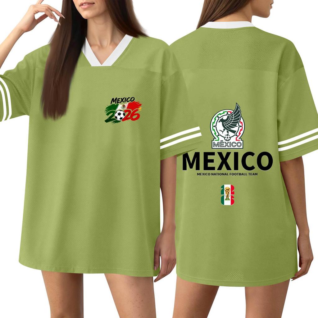 Women's V Neck Short Sleeve Sports Jersey Shirt Mexico National Football Team Soccer Fan Apparel World Cup 2026 Inspired Design