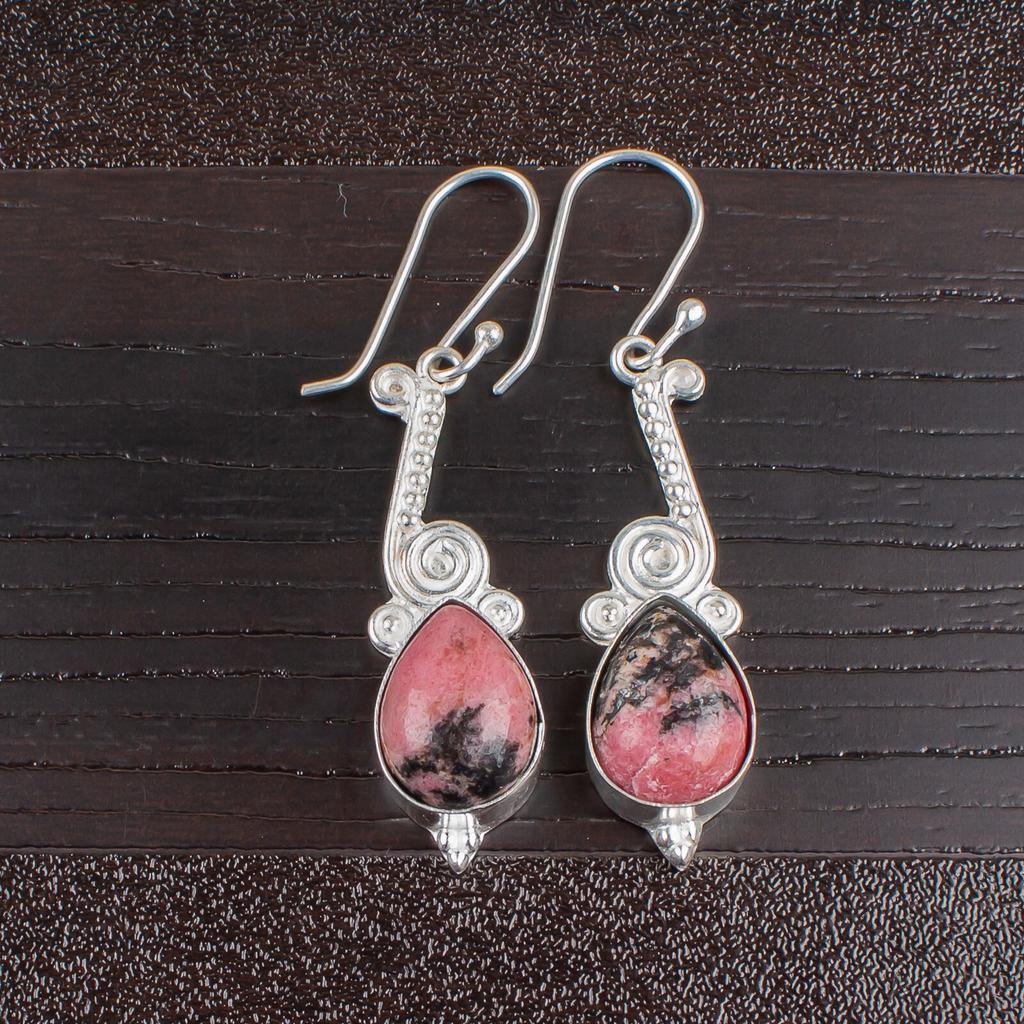 Genuine Black Rhodonite Gemstone 925 Sterling Silver Designer Jewelry Earrings EE-37-25