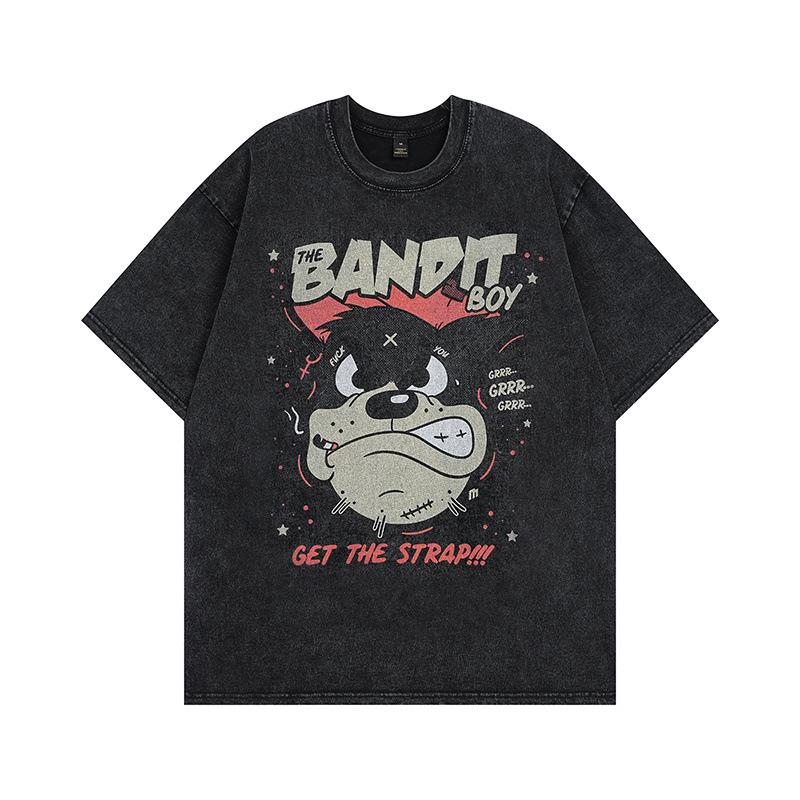 Dark Personality Spoof Skull Old Half-Sleeved T-Shirt American High Street Vintage Retro Trendy Brand Short-Sleeved T