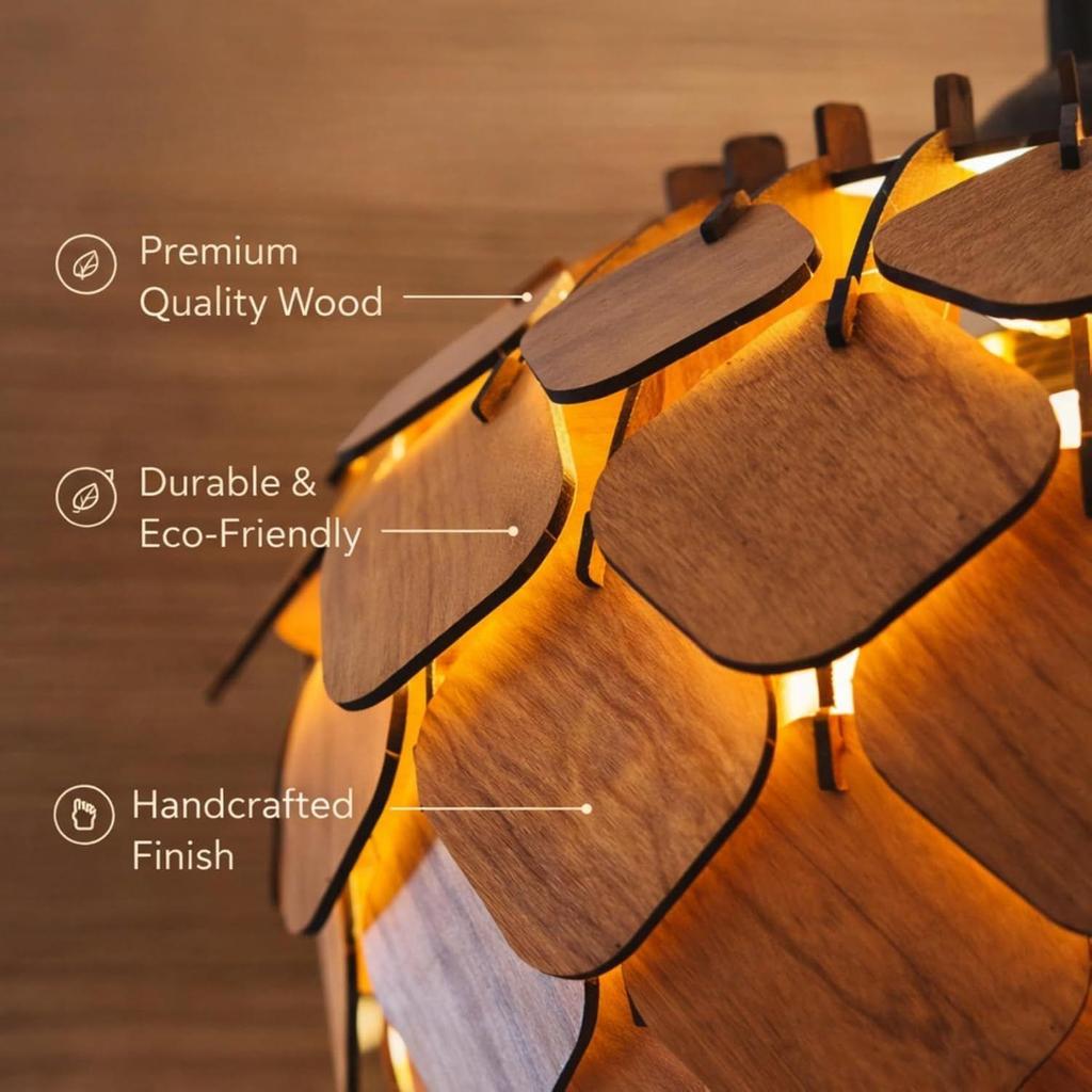 Pendant lamp, Wooden Ceiling lamp, Wooden Hanging lamp handicrafted Home decore Chandelier Light (Lotus 2B)