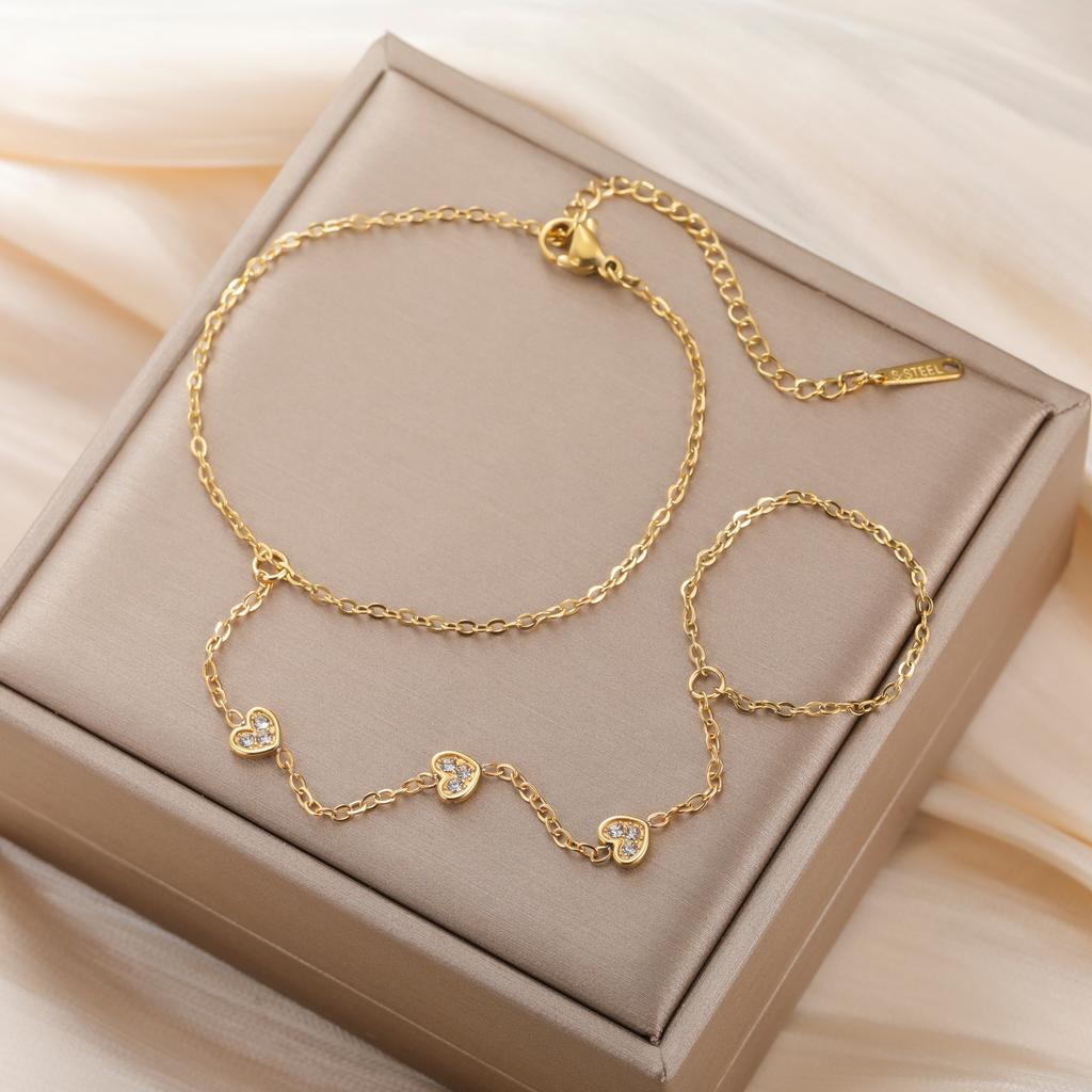 Clear Zircon Heart Finger Bracelet Women Stainless Steel Adjustable Hand Chain Minimalist Jewelry Gift