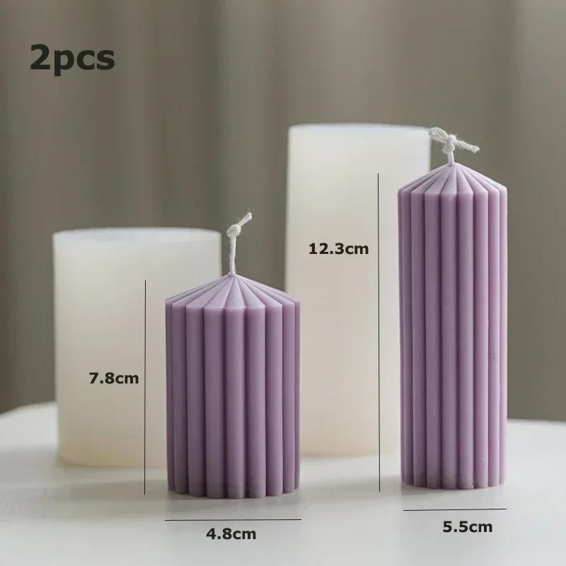 Classic striped cylindrical candle silicone mold geometric cylindrical thick striped acrylic candle mold Roman column PC mold