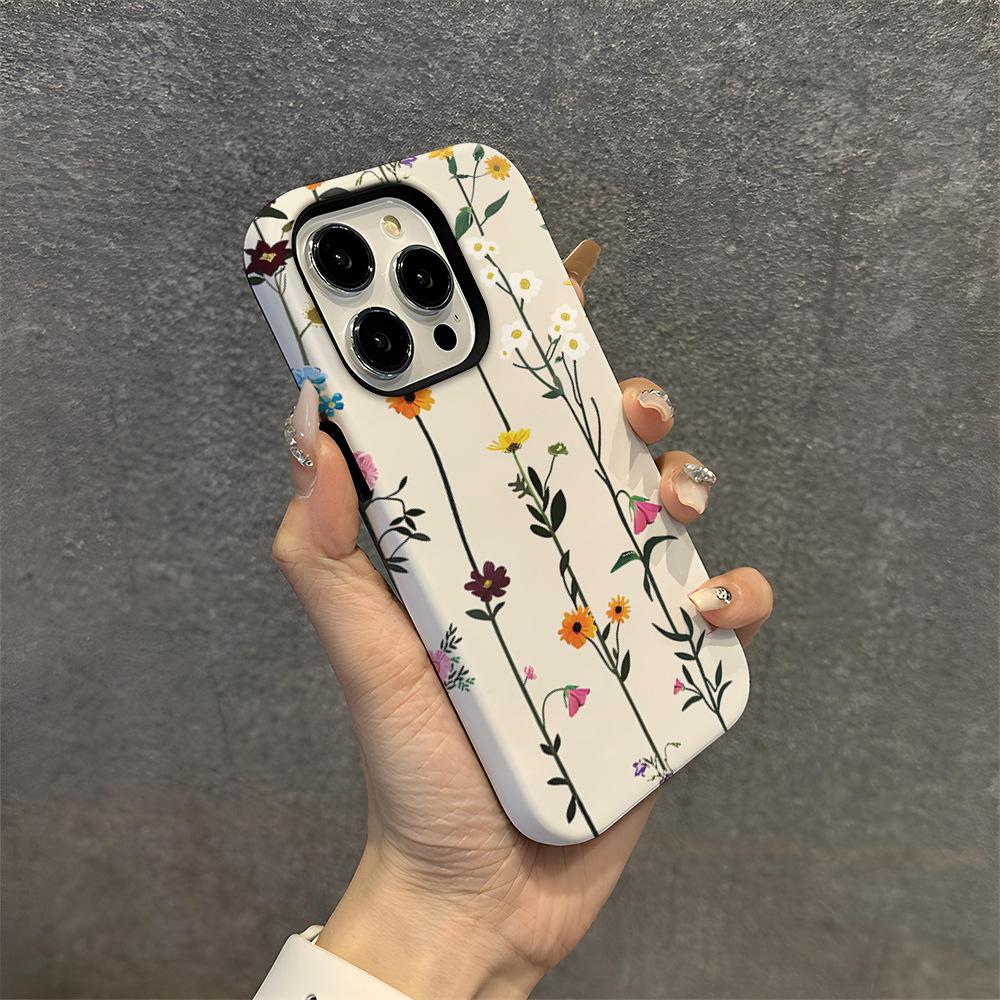 Foreign trade hot-selling fresh hand-painted wildflower mobile phone case iPhone17 two-in-one film case 15pm magnetic apple case