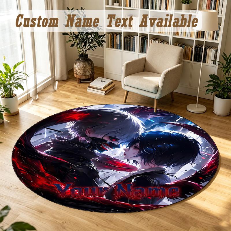 Round Rug Custom NameTokyo Ghoul Pattern Non Slip Carpet Home Floor Decor