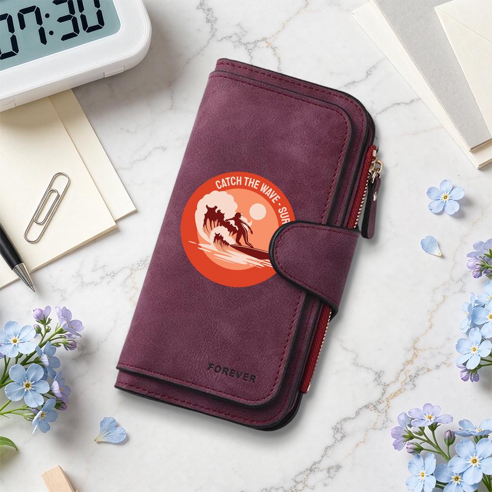 Surf Pattern Long Wallet Fashion Casual PU Card Holder Portable Daily Use Money Purse for Outdoor