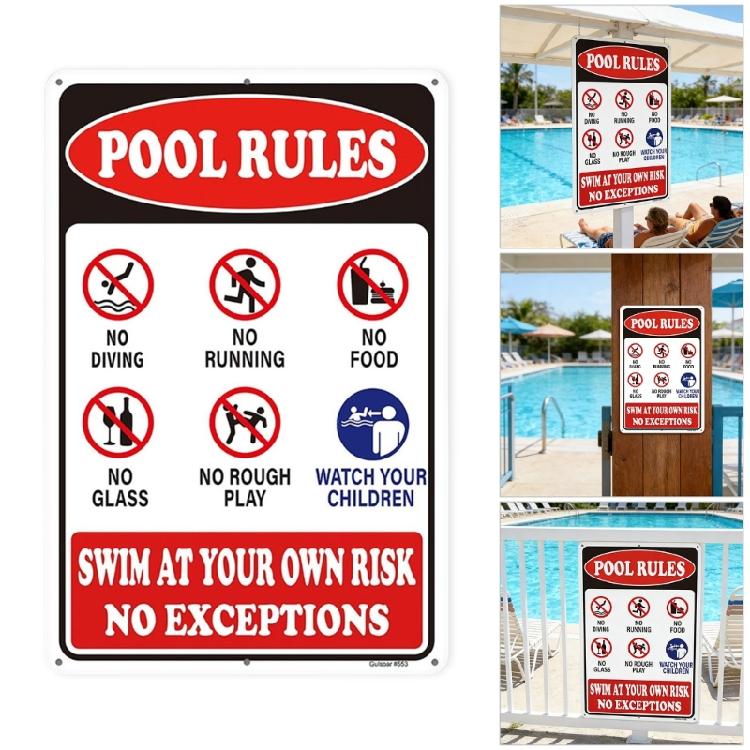 Swimming Pool Rules And Regulations Sign Warning Notice Board For Enhanced Safety Awareness Around Water Areas