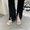Beach Shoes Thick Heel Korean Cross High Heel Roman Sandals Women's New Summer 2025 French Square Headband Toe Cover