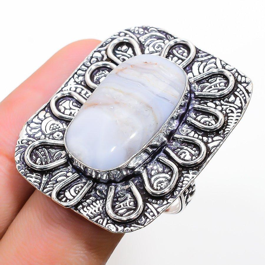 

Подарочное кольцо из стерлингового серебра 925 пробы с натуральным синим кружевным агатом, размер 10,5 b5d01