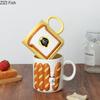 Söt Katt och Bröd Mönster Keramisk Kopp 200ml Matbord Kaffemugg Mjölk Te Muggar Afternoon Tea Tekopp Fruktjuicebehållare