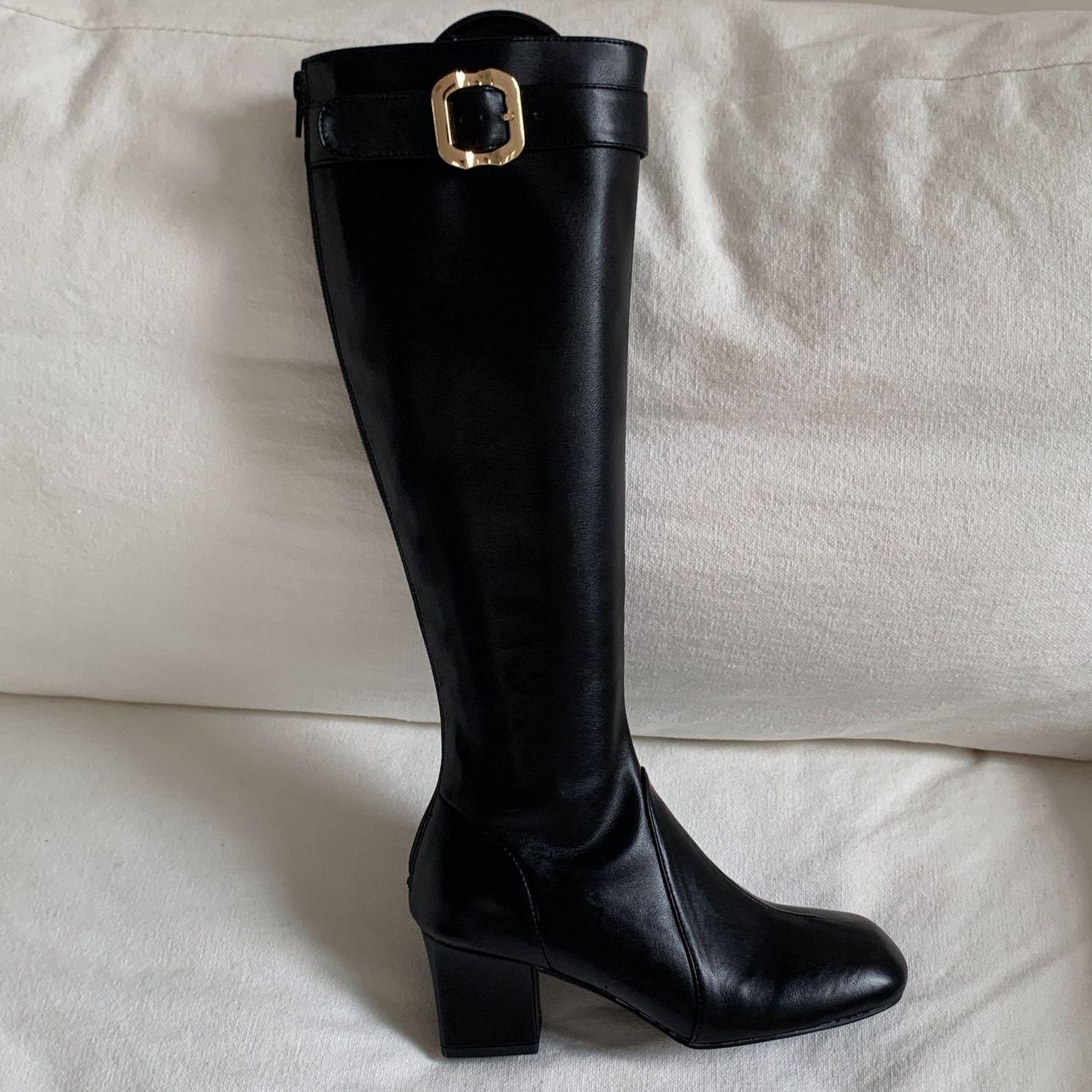 

European and American British style high boots knight boots long boots women s new retro thick heel sleeve but knee straight boots 39