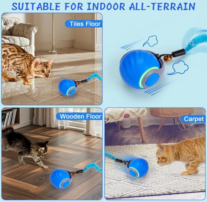 Cat Interactive Ball Toy Electric Cat Ball Toys Automatic Rolling Ball Faux Tail Rechargeable Smart Pet Interactive Toy Dog Cat Training Imitate Mouse