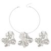 Retro Geometric Pleated Choker & Earring Set with Metal Flower Necklace