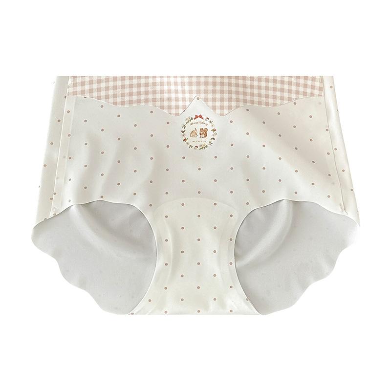 Ladies Summer Vintage Fawn Print Girl One Piece Ice Silk No Trace 10A Antibacterial Mid Waist Briefs