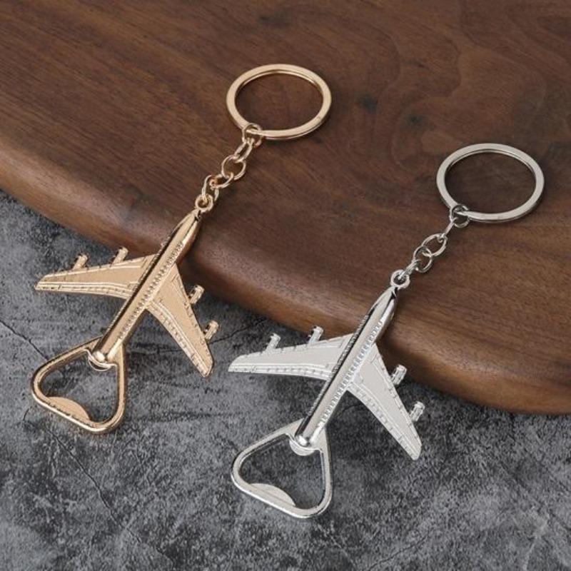 Airplane Bottle Opener Keychain Metal Aircraft Model Keychain Fun Bag Charm Novelty Bottle Opener Gift