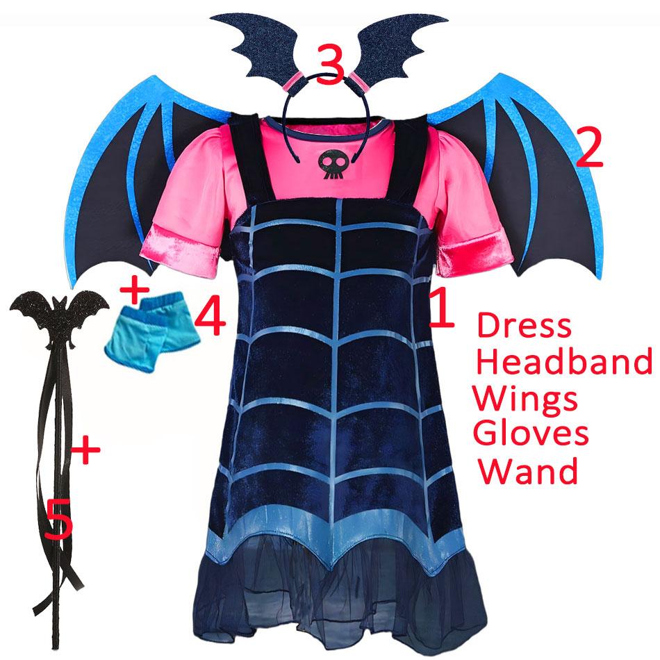 

Girls Disney Junior Vampirina TV Series Inspired Dress with Wings Little Vampire Kid Costume Play Bat Design Halloween Apparel 2T(TAG 110)