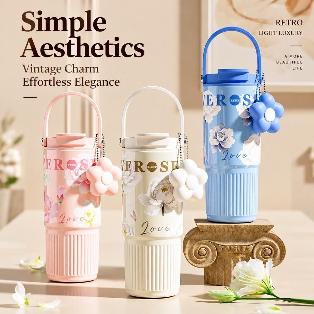 Leakproof Insulated Thermal Cup Floral Printing Vacuum Mug Stainless Steel Tumbler for Lady Girls