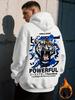 Unisex Tiger Back Print Hoodie Japanese Letter Powerful Slogan Beast Attack Graphic Hooded Sweatshirt Oversized Hip Hop Streetwear Couple Pullover