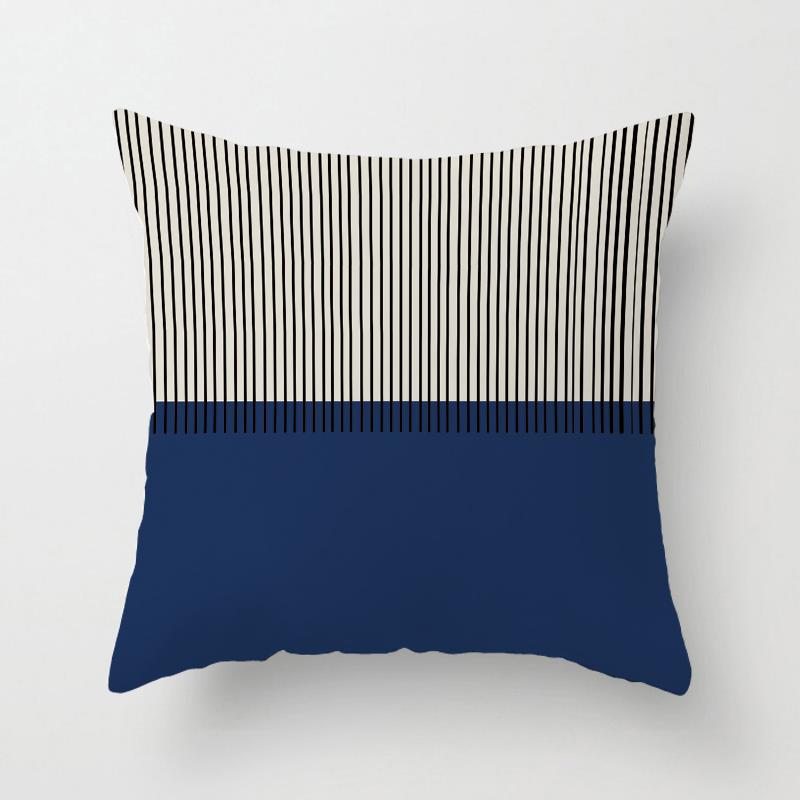 Blue Nordic Style Pillow Cover Geometric Stripe Double-Sided Sofa Window Guest Home Pillow Case Square Shape Pp Cotton