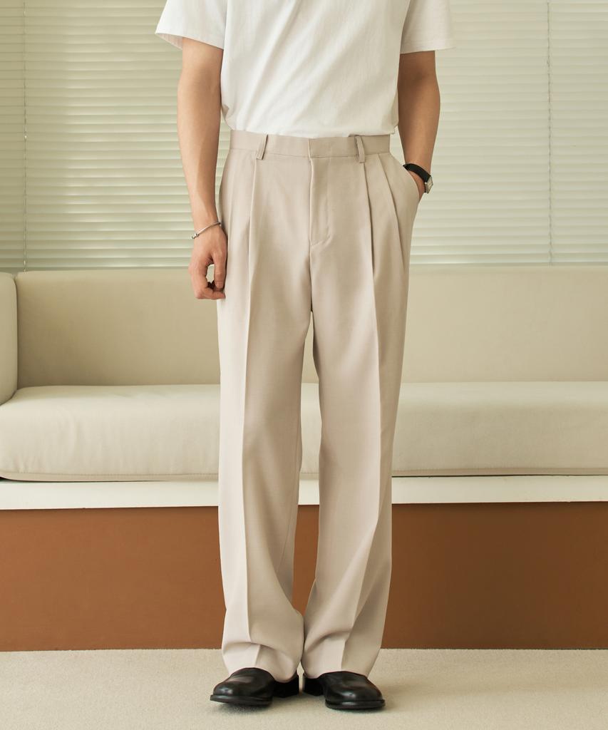 HYOJI Double-Pleat Semi-Wide Slacks (All Seasons, Summer - 8 Colors) (Type A)