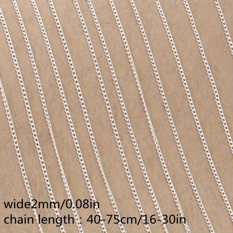 1PC 2MM, 16inch-30inch Chain Jewelry, Silvery Flat Curb Chain Necklaces For Men And Women